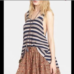 Free People - Blue and White Striped Oversized‎ Knit Tank